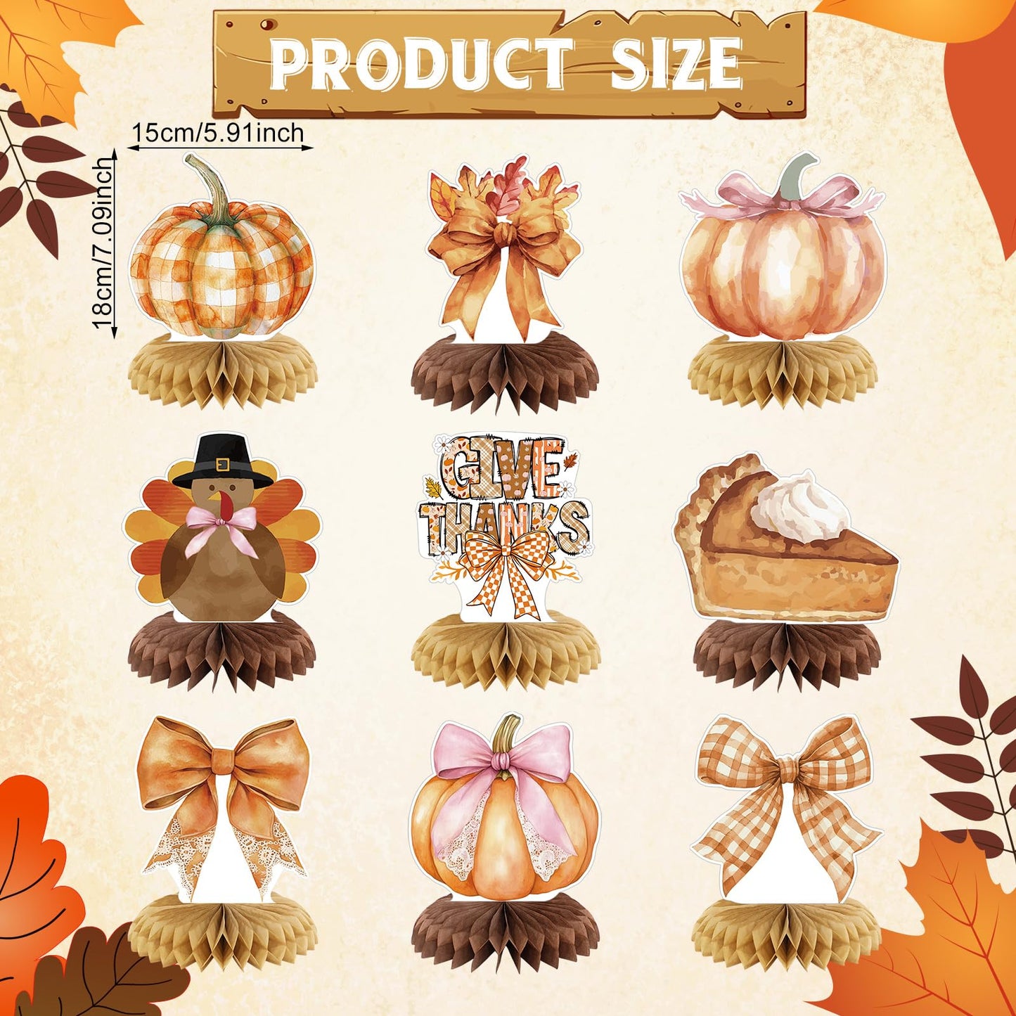 Weekgrat 9 Pcs Thanksgiving Centerpieces Party Decoration Fall Bows Table Centerpiece Pumpkin Turkey Bow Decor for Dinner Table