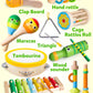 Coogam Wooden Musical Instruments Playset - Colorful Tambourine, Xylophone, Flute, Maracas - Medium Size Educational Toy