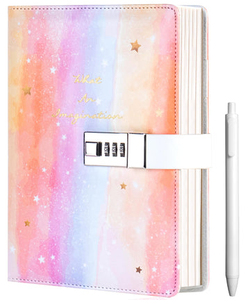 Cagie Diary With Lock For Girls Age 8 9 10 11 12, Light Rainbow Journal With Lock For Teens Girl Birthday Gifts, 5.7 X 8.5 Inch 
