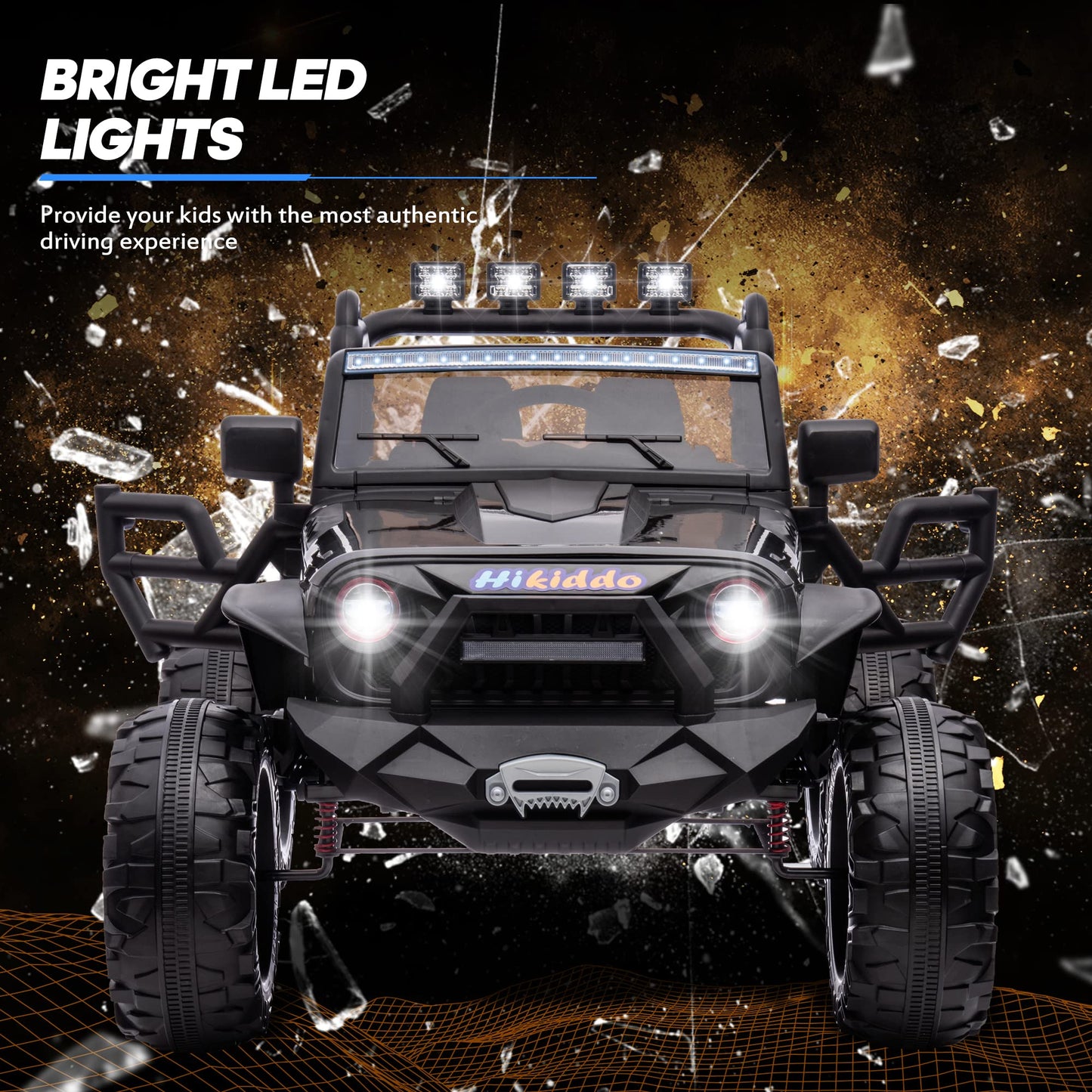 Hikiddo 24V 9Ah Ride on Toy for Big Kids, 4WD 2 Seater Ride on Car Truck with Remote Control, 4x200W Motor - Black