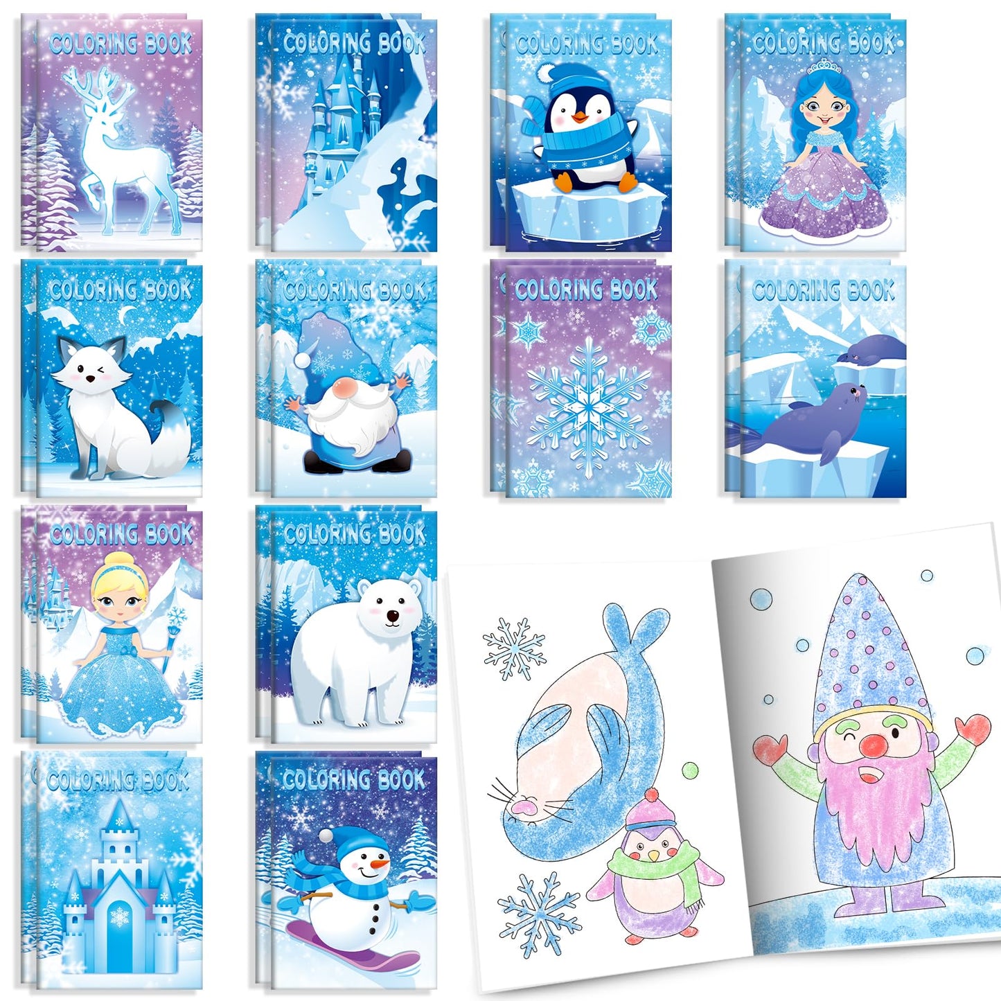 BenLouis 24 Pcs Frozen Mini Coloring Books Kids Winter Snowflake Party Favors Small Activity Books Bulk for Kids Winter Holiday 