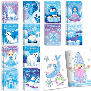 BenLouis 24 Pcs Frozen Mini Coloring Books Kids Winter Snowflake Party Favors Small Activity Books Bulk for Kids Winter Holiday 