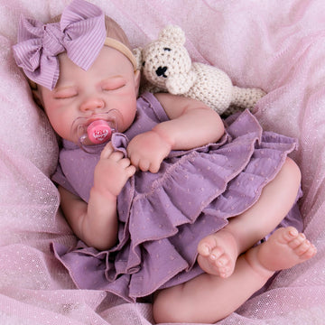 Aori Lifelike Baby Dolls Clothes 20 Inch Purple Dress Clothing Set for 17-20 in Realistic Newborn Doll Girls