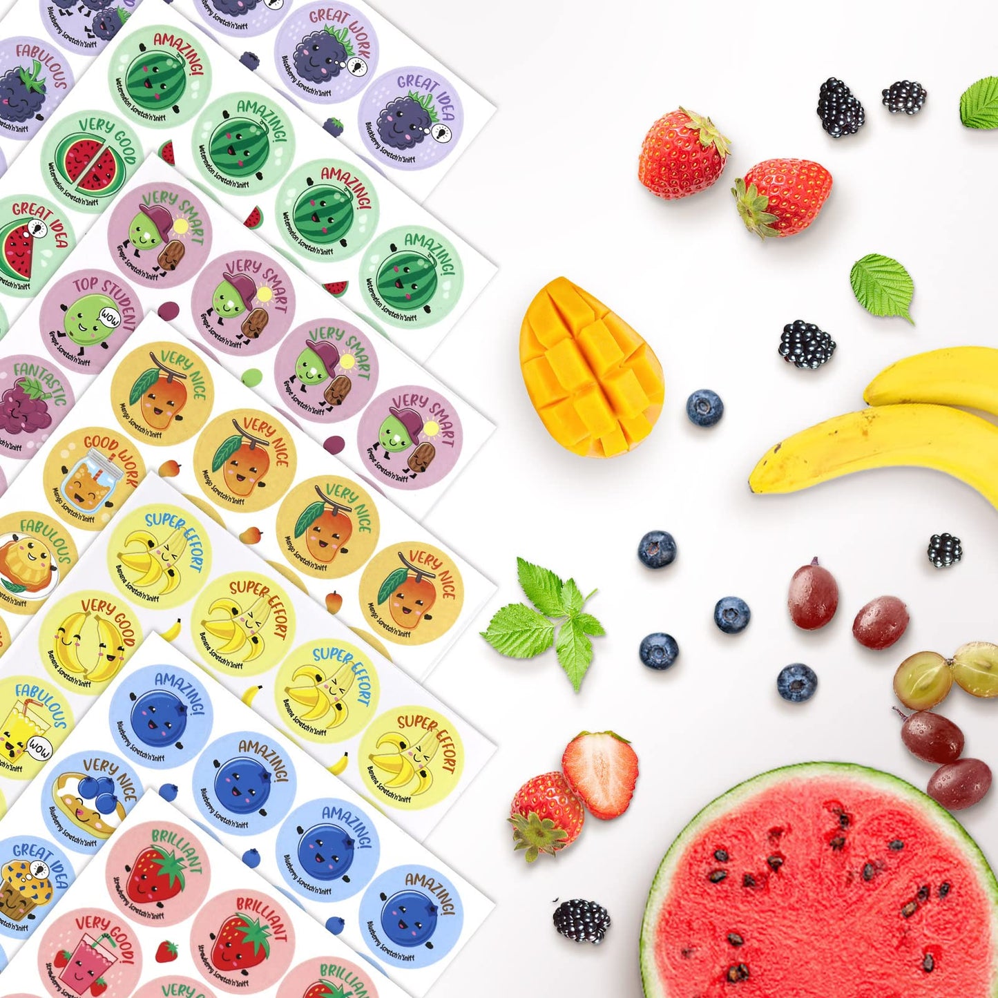 Vkpi Scratch And Sniff Stickers, 864 Pieces Fruits And Foods Smelly Stickers, 12 Different Scents, 36 Sheets, Reward Motivate St