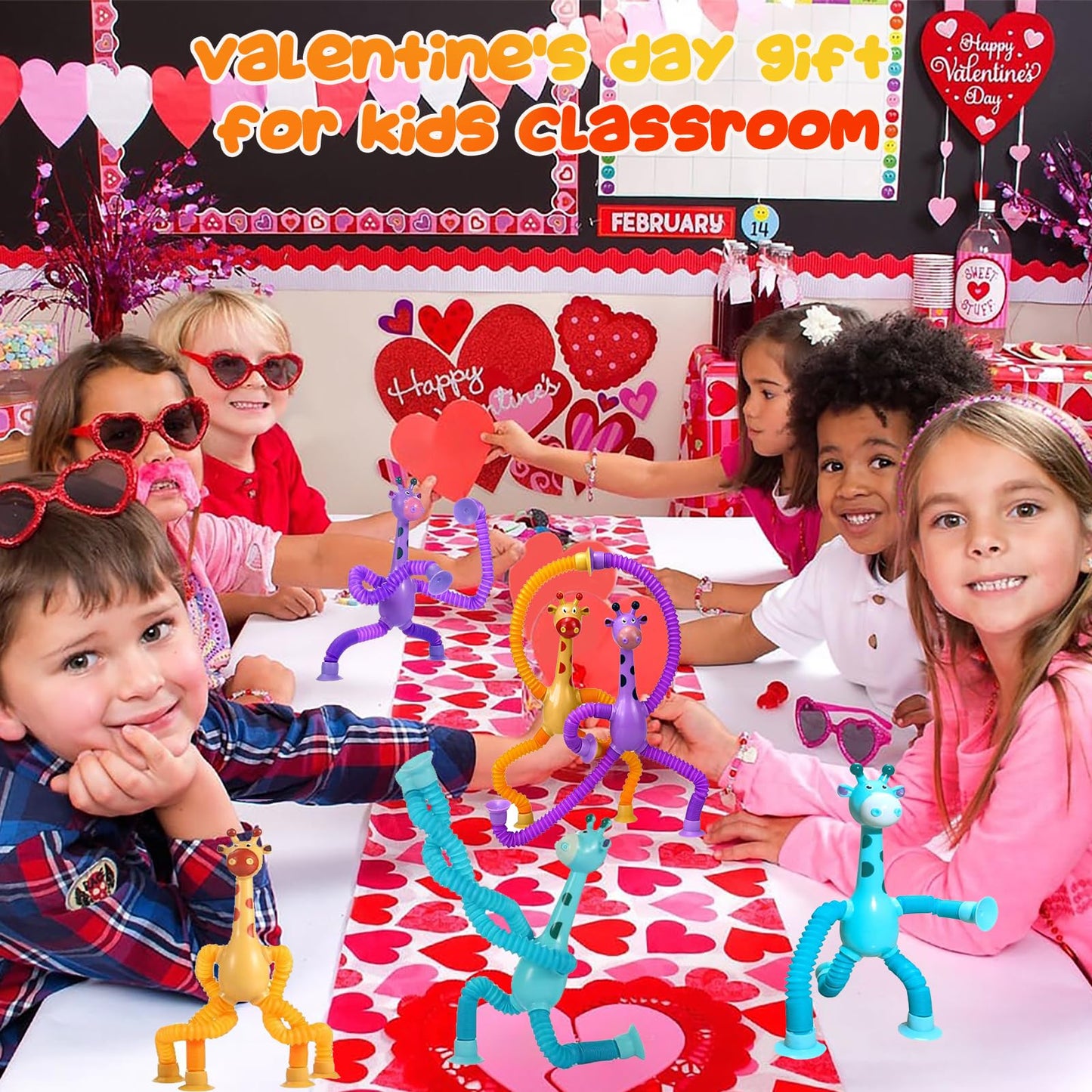 Jazoxdmr Light Up Pop Tubes Telescopic Suction Cup Giraffe Toys,Toddler Travel Toys,Animal Fidget Toys Sensory Toys For Kids Wit