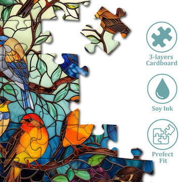 Stained Glass Puzzle Bird Puzzles For Adults 1000 Pieces, Round Bird Tree Jigsaw Puzzle, Impossible Hard Difficult Challenging Puzzles For Adults