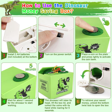 Piggy Bank For Kids, Fnny Money Coin Bank For Boys And Girls, Dinosaur Piggy Banks With Diy Stickers For Toddler Kids, Christmas