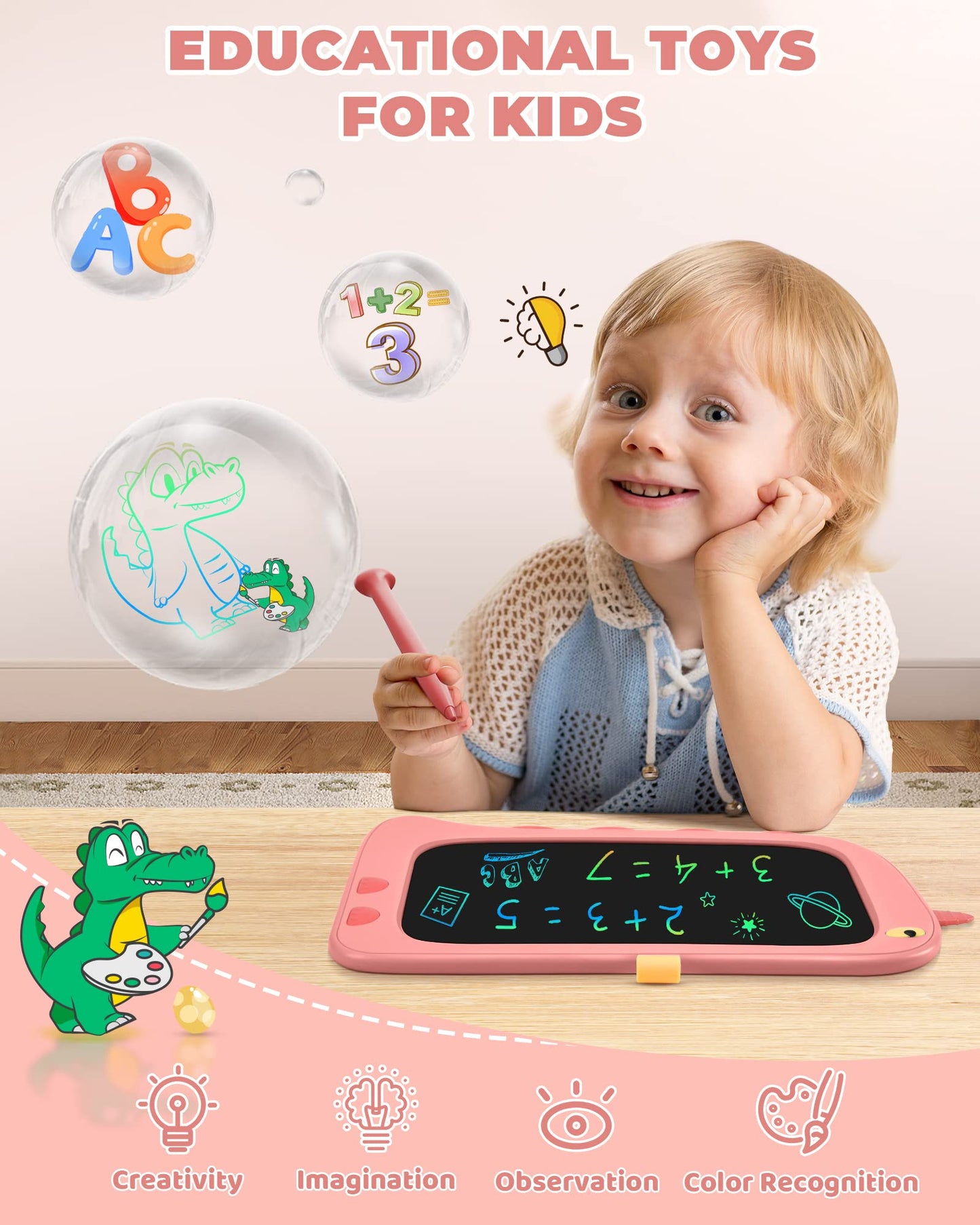 KOKODI Toddler Girl Toys for 3 4 5 6 7 8 Years Old, 8.5 Inch Colorful Drawing Board Educational Learning Girl Toys Age 4-5, Birt