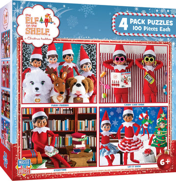 MasterPieces Puzzle Set - 4-Pack 100 Piece Jigsaw Puzzle for Kids - Elf on the Shelf 4-Pack - 8x10