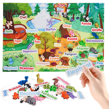 SHUWND MINI 3D Printed Zoo Animals Felt Story Board Set, 25Pcs Jungle Animals Toys, Thicker Flannel Board, Preschool Learning To