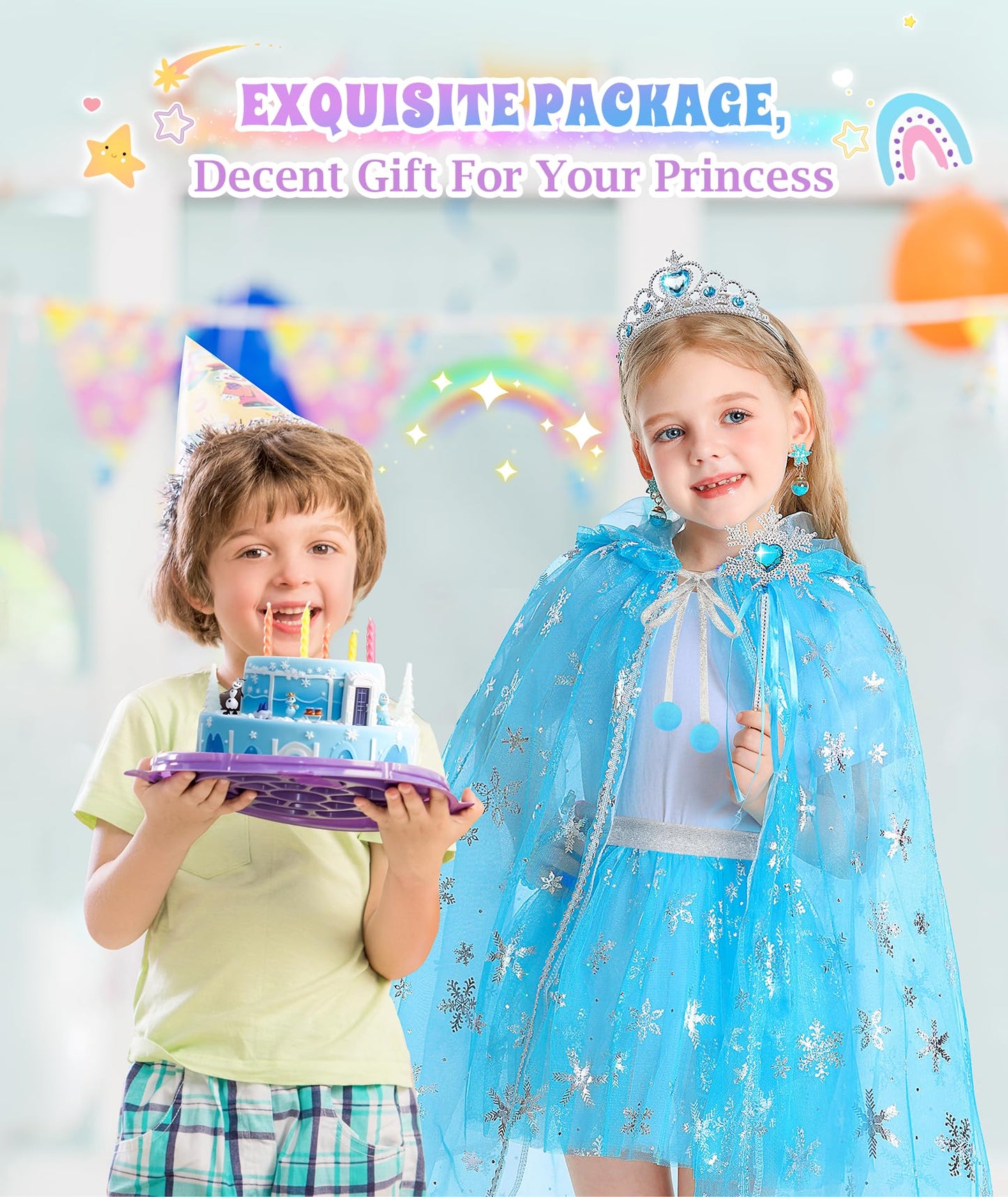 Dolnow Princess Dress Up For Girls, Light Up Princess Cape Princess Dress Costume Crown Wand Gifts For Toddler Girls 3 4 5 6