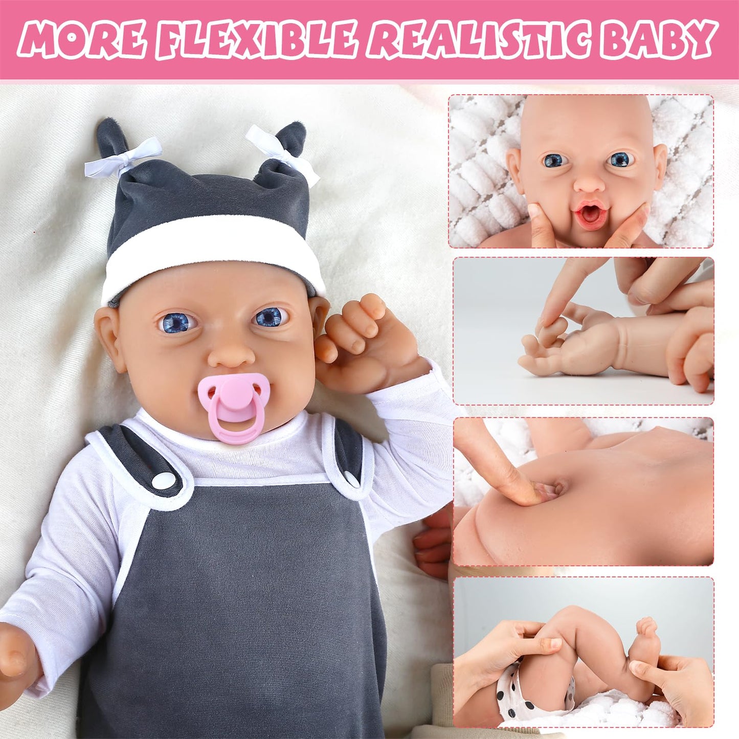 Ivita 12 Inch Full Body Silicone Baby Dolls With Magnetic Mouth, Newborn Realistic Lifelike Silicone Baby Dolls Gifts For Kids,B