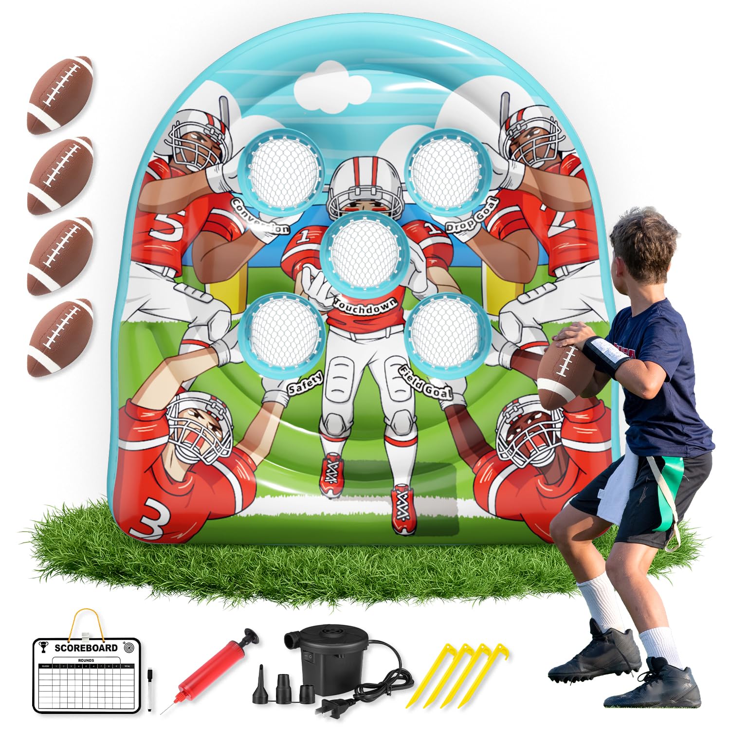 6Ft Football Target Toss Game - Inflatable Football tossing Target Toy for Kids - Carnival Games Party