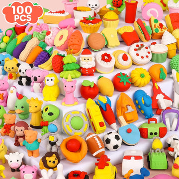 100 Pack Animal Erasers Desk Pet For Kids 3D Puzzle Pencil Eraser Take Apart Bulk Treasure Box Toy For Classroom School Prize Kids Party Favors Back To School Supplies Goodie Bag Stuffers Gift(Random)