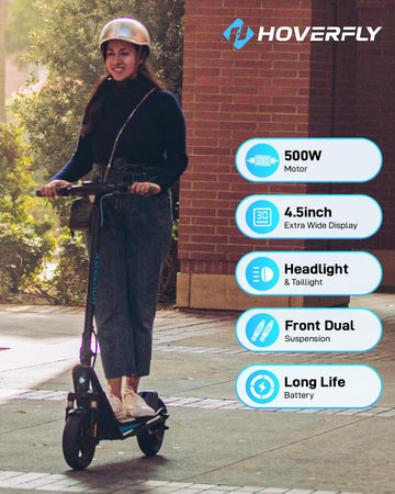 Hoverfly X3 Electric Scooter For Adults, 10'' Solid Tire, Max 18 Mile Range And 20Mph Speed, 500W Motor, With Front Dual Suspens