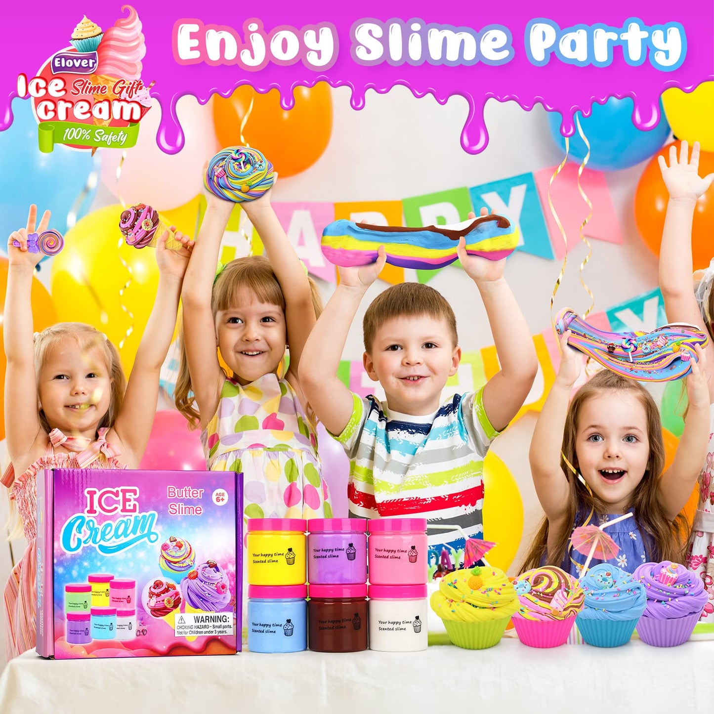 Elover Ice Cream Slime Kit For Girls And Boys Fluffy Diy Slime Toys Gifts Make Ice Cream Slimes 6 Color