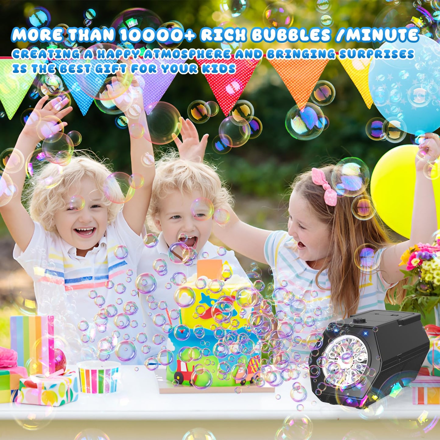 Panacare Automatic Bubble Machine Portable Bubble Blower With Led Lights /240Ml Bubble Solution/10000+ Bubbles Per Minute/12Holes Bubble For Outdoor/Indoor Wedding Party Birthday Gifts (Black)