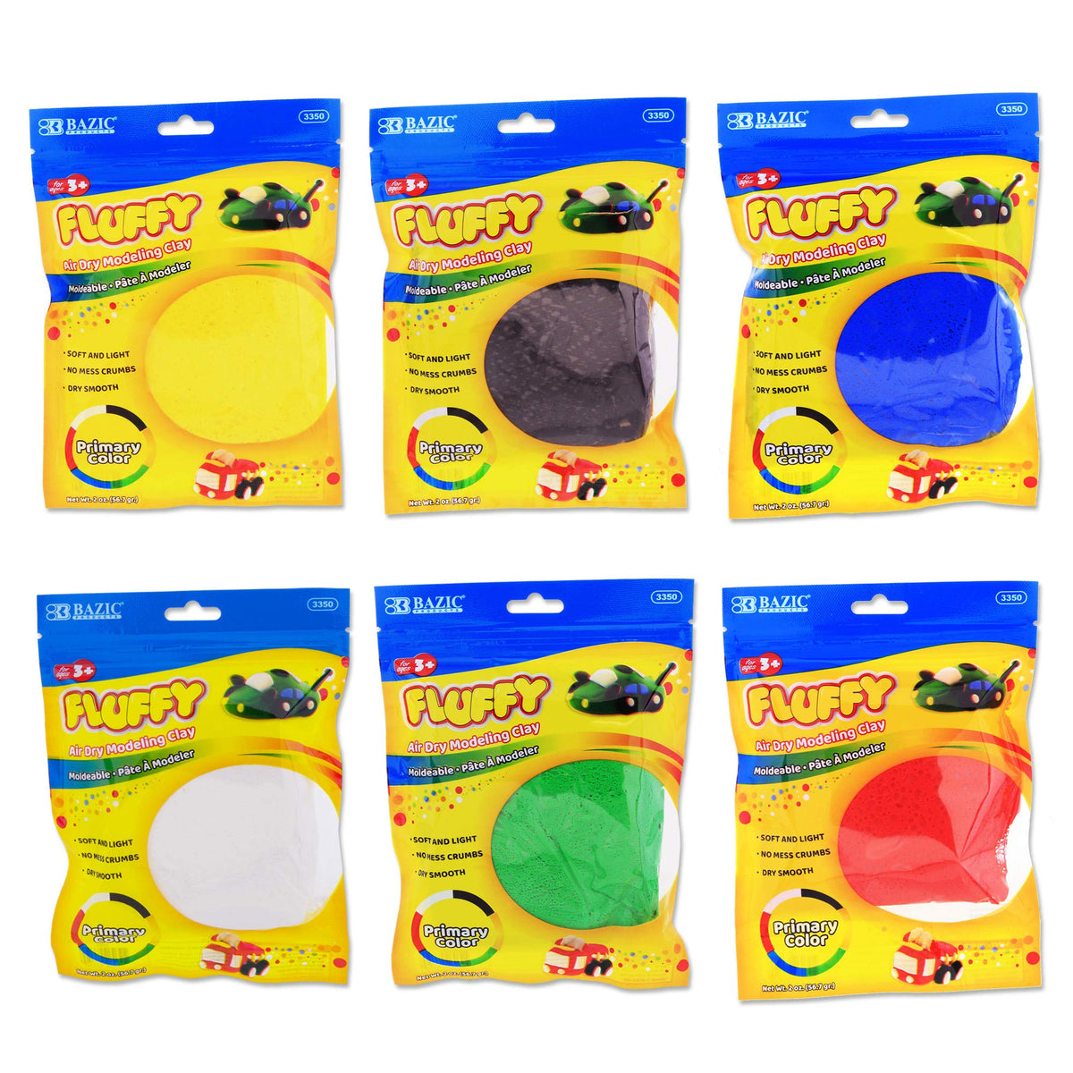 Bazic Products Air Dry Clay 6 Color 12 Oz, Light Modeling Dough Art Craft Non Toxic Gift For Artist, 6Packs