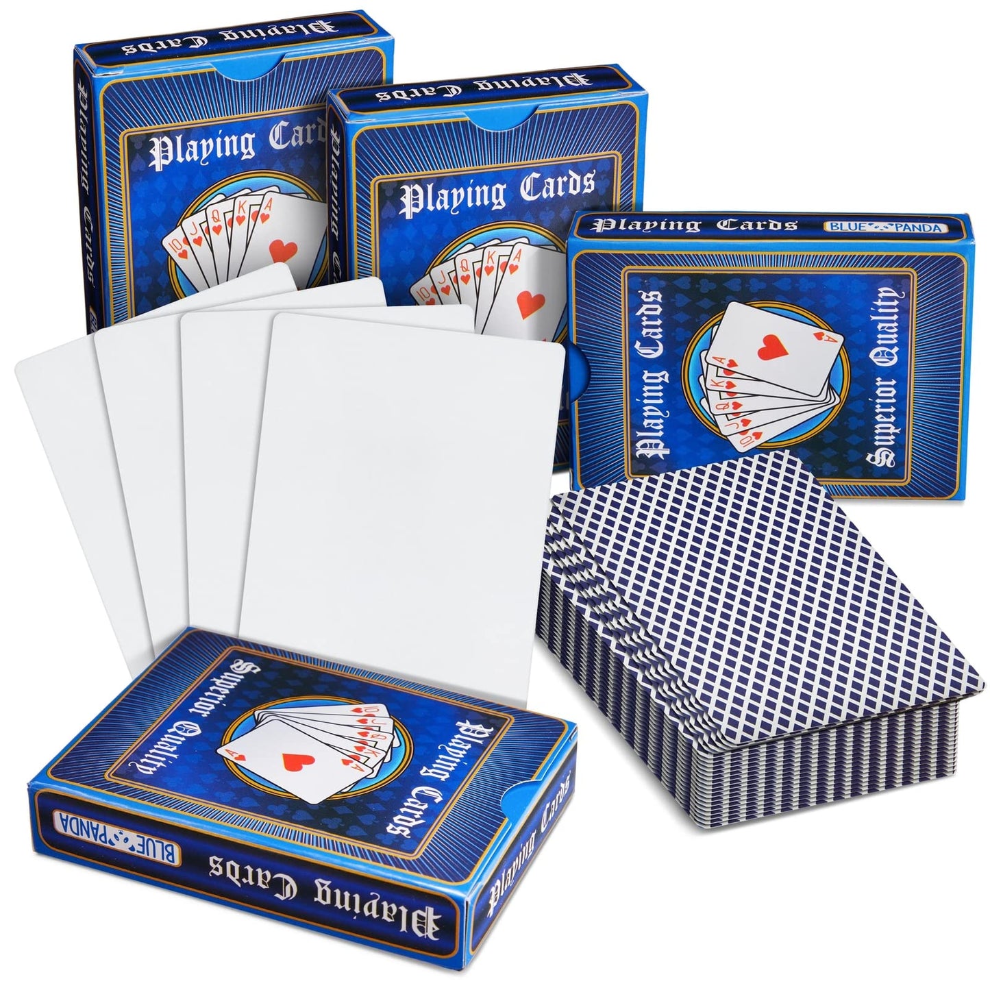 Blue Panda 224 Blank Custom Cards With Checkered Diamond Backing For Diy Game Or Playing, Write On, 4 Decks (3 X 4 In) - Blank Playing Cards