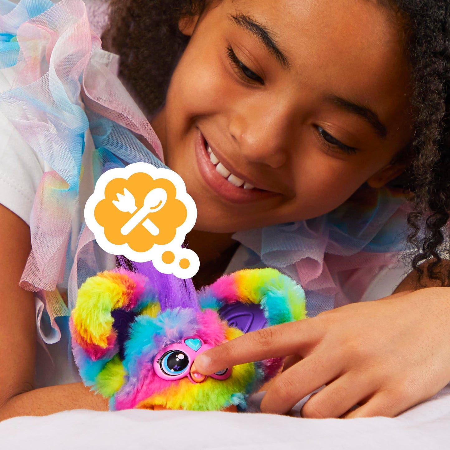 Furby Furblets Ray-Vee Mini Friend, Electronica Music, Speaks Only Furbish, Electronic Plush Toys For Girls & Boys, Interactive Pets, Rainbow, Easter Basket Stuffers, 6+