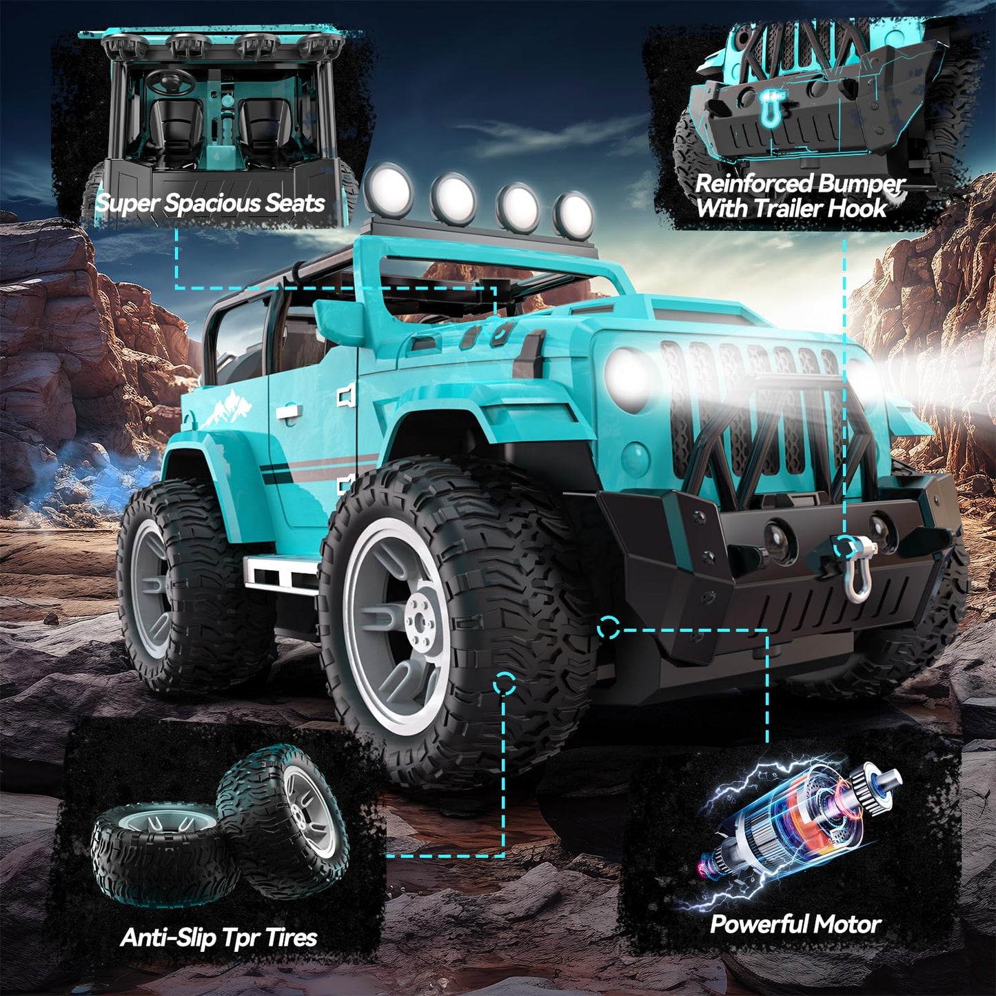 DEERC Remote Control Car with Fog Mist & Music, 1:16 Remote Control Truck for Boys, 2.4Ghz RC Car Toy with 2 Batteries, All Terr