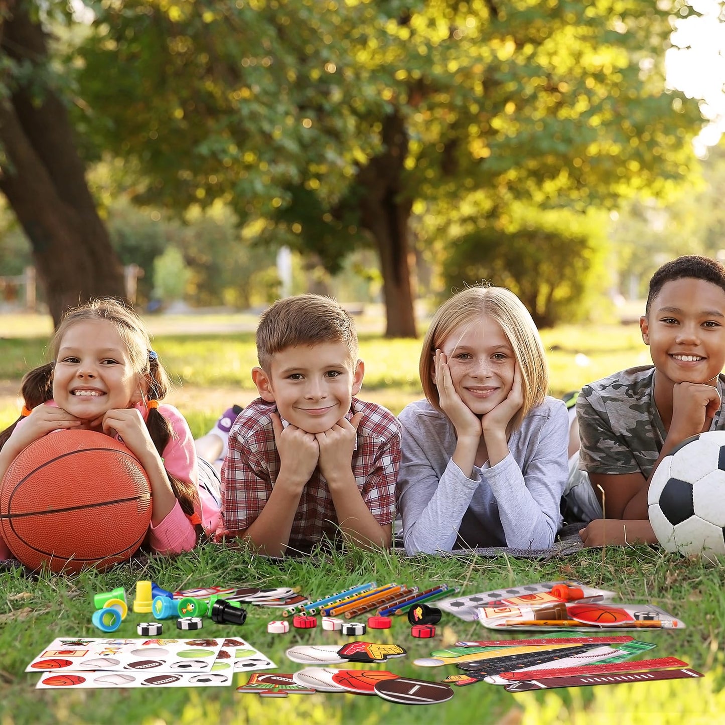 Chrisfall 168 Pcs Sports Party Favors Sports Theme Party Supplies Football Basketball Baseball Soccer Stationery Set Notebook St