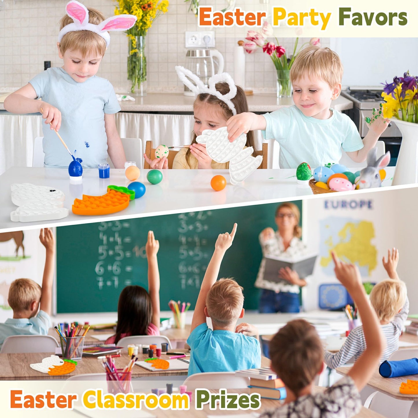 Easter Puzzle Fidget Toys,Kids Toddlers Bunny Carrot Easter Basket Stuffers With Gift Cards Stress Relief Push Bubble Sensory To