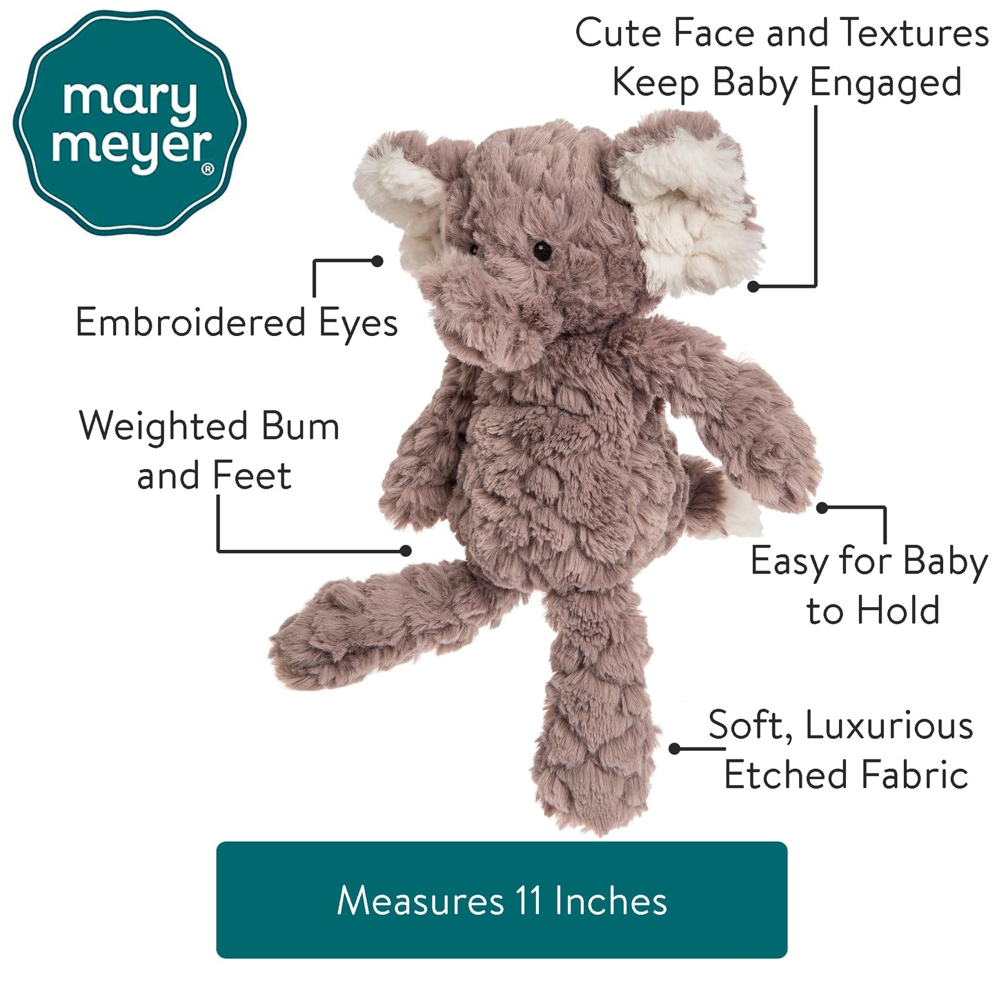 Mary Meyer Elephant Soft Toy, 11 Inch, Polyester, Model 42620, Nursery Plush Toy