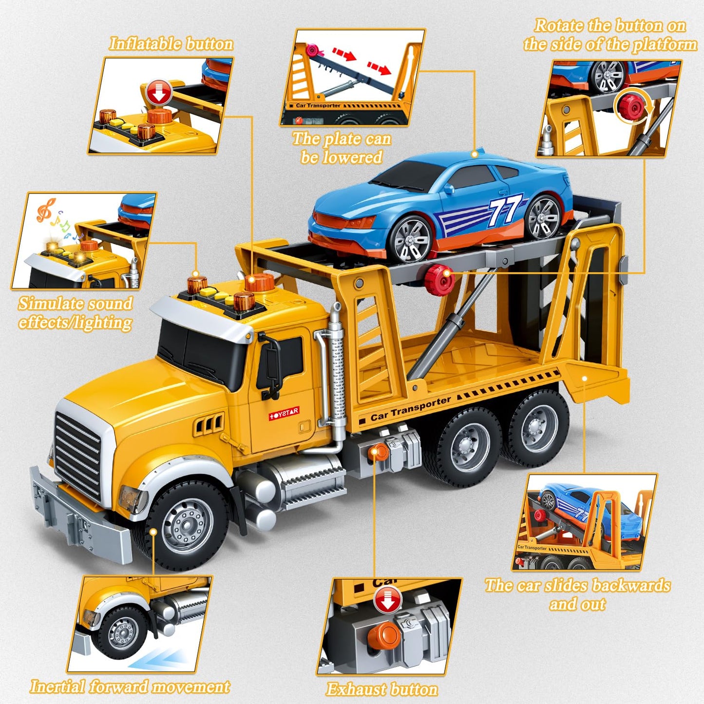 Mostop Toy Truck Transport Cars Carrier With Racing Car For Toddlers,15 Large Kids Toys For 4-8 Boys, Friction Powered Truck Veh
