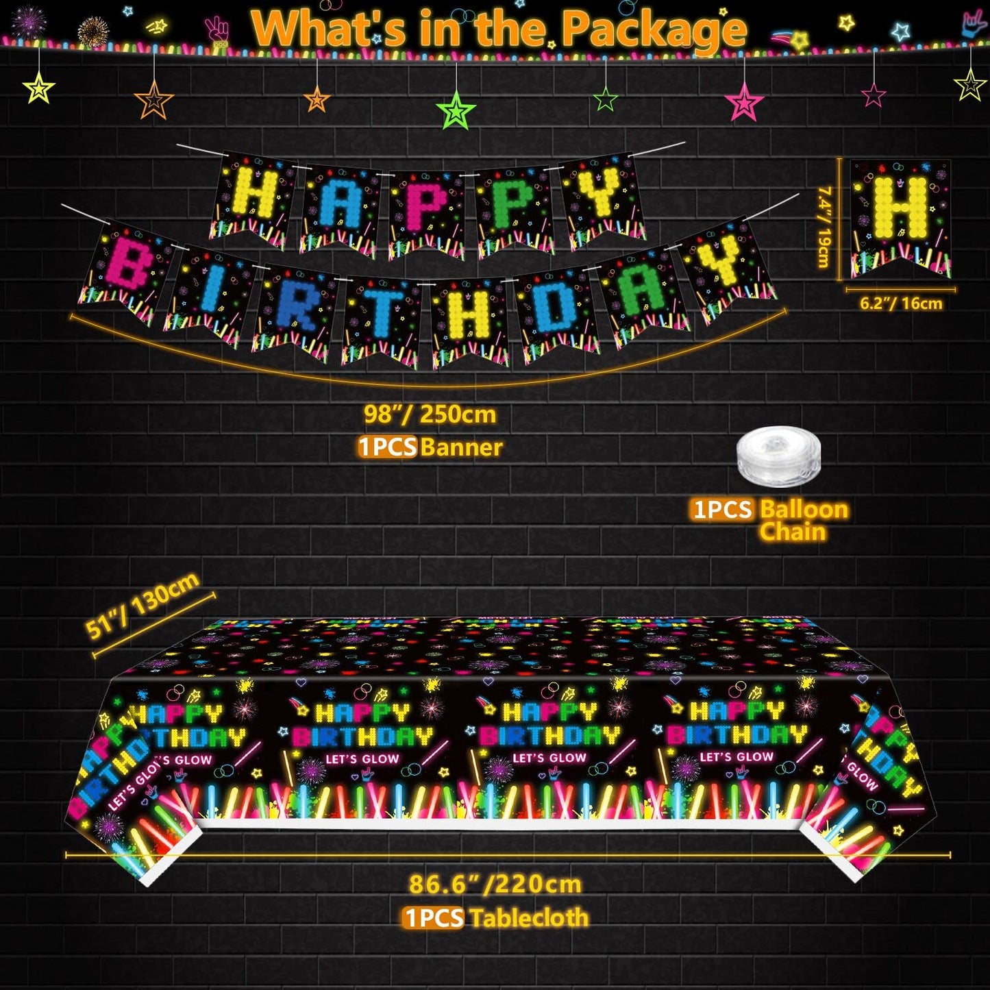 233 Pcs Glow Neon Party Supplies Neon Glow Tableware Set Neon Balloons Glow In The Dark Birthday Banner Cake Toppers For Blackli