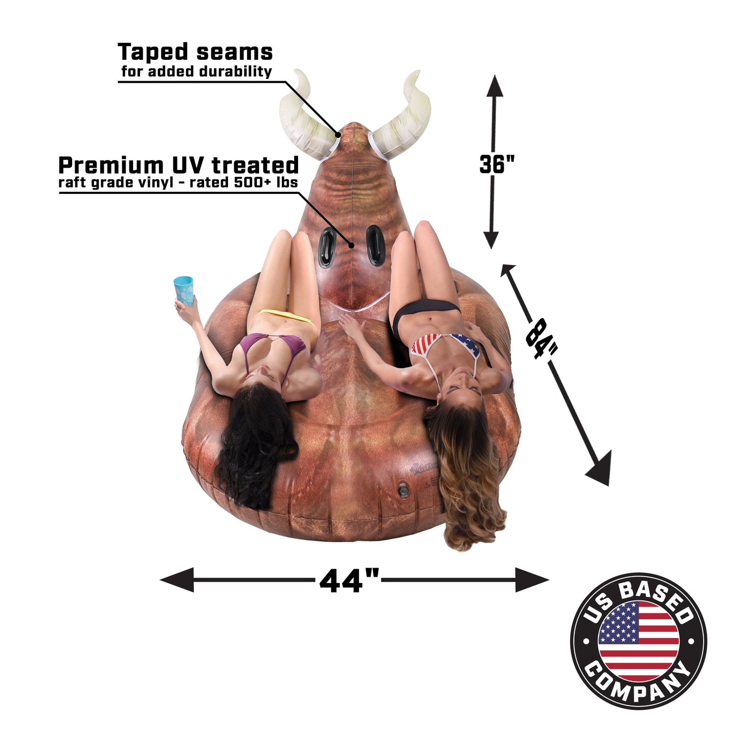 GoFloats Giant Inflatable Pool Floats - Choose Unicorn, Dragon, Flamingo, Swan, or Bull - Includes Drink Float