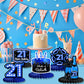 Happy 21st Birthday Honeycomb Centerpieces 9Pcs Stylish Sophisticated Blue Neon Theme Table Decor for Boys Girls Birthday Party