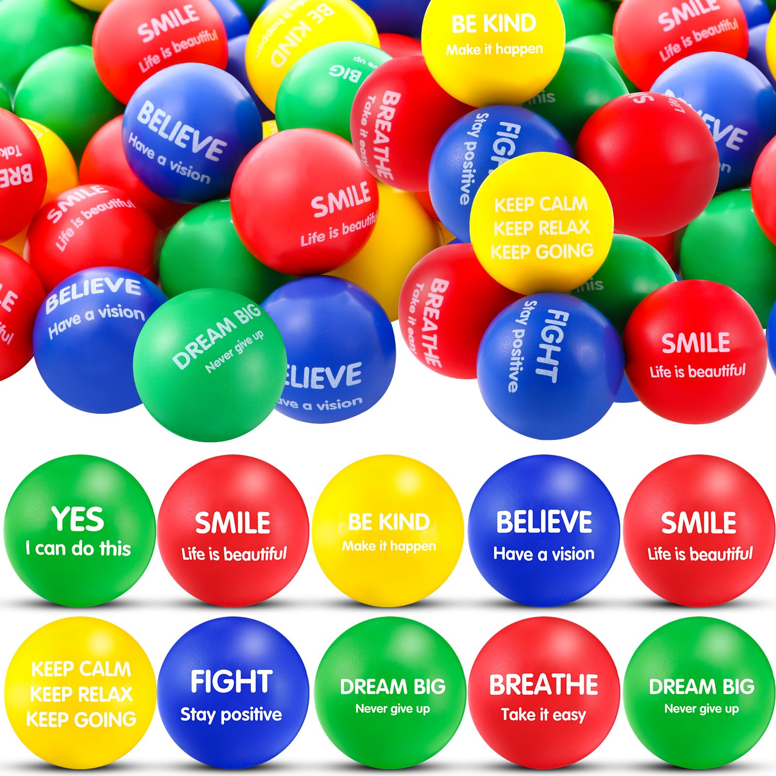 Liliful 48 Pieces Motivational Stress Balls Bulk for mature-themeds Fidget Toys End of The Year Student Gifts Inspirational Squeeze Balls Employee Appreciation Gift mature-themed Goodie Bag 2. 2 Inch(Stylish Color)
