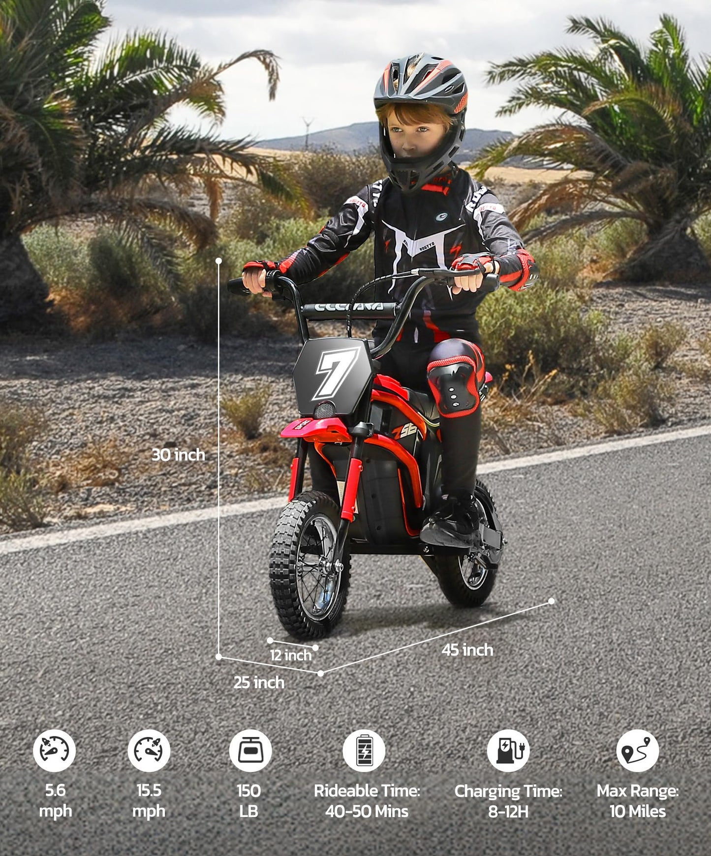 Elemara Electric Dirt Bike For Kids,15.5 Mph & 150Lb Max, 350W Kids Motorcycle With Music & Bluetooth,Chain-Driven Motor, Twist-