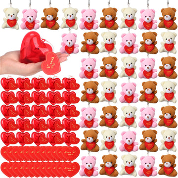 Gemscream 24 Pack Valentine'S Day Gift Bears In Bulk Party Favors Mini Animal Plush Toy With Heart Shape Boxes And Gift Cards Ke