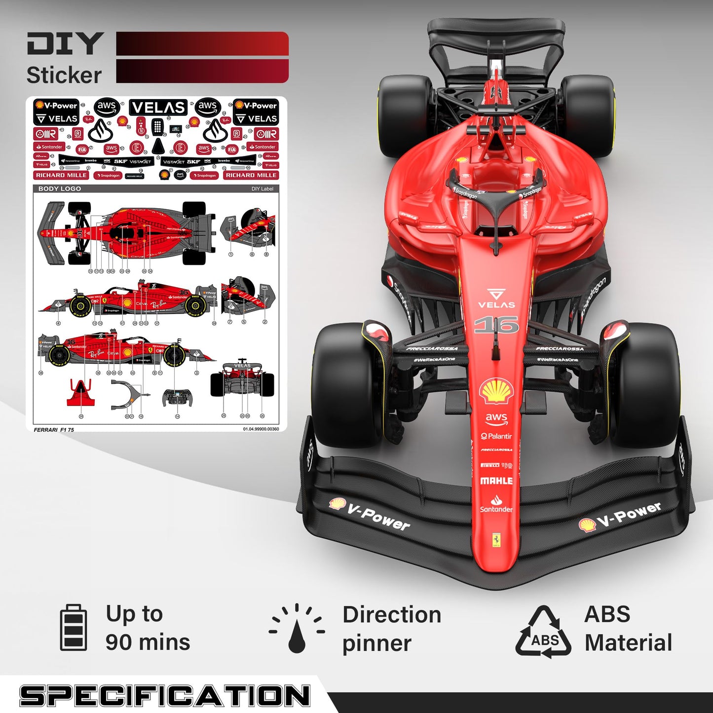 Voltz Toys Authentic Licensed 1:18 Ferrari F1 75 Remote Control Car - F1 Collection RC car Series for Kids and Adults - 2.4GHz R