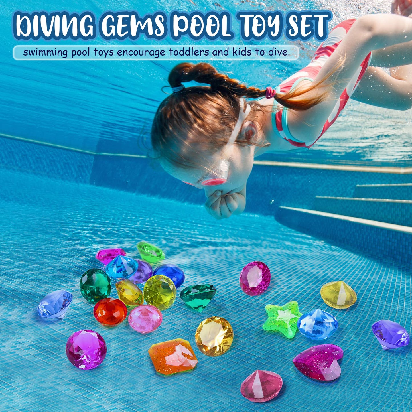 Dishio Diving Gem Pool Toys 16Pcs Large Swimming Pool Toy Set With Pirate Treasure Box Chest For Kids Toddlers Underwater Sinking Dive Gems Colorful Diamond Diving Toys For Swimming Training