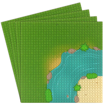 Feleph 4 Pieces Classic Baseplate With River And Grassland Pattern Base Plates For Building Blocks 10 X 10 Inches Mat Compatible With Major Brands