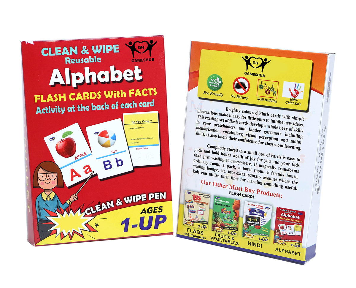 Gameshub Abc Alphabet 36 Pcs Large 10X15 Cm Reusable Flash Cards With Activities For Kids Brain Development