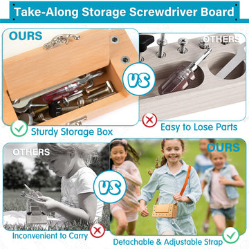 Woodmam Montessori Screwdriver Board Set, Wooden Storage Box & Strap Toddler Real Tools, Montessori Stem Fine Motor Skills Toys For 3 4 5 Year Old Kids, Educational Sensory Preschool Learning Toys