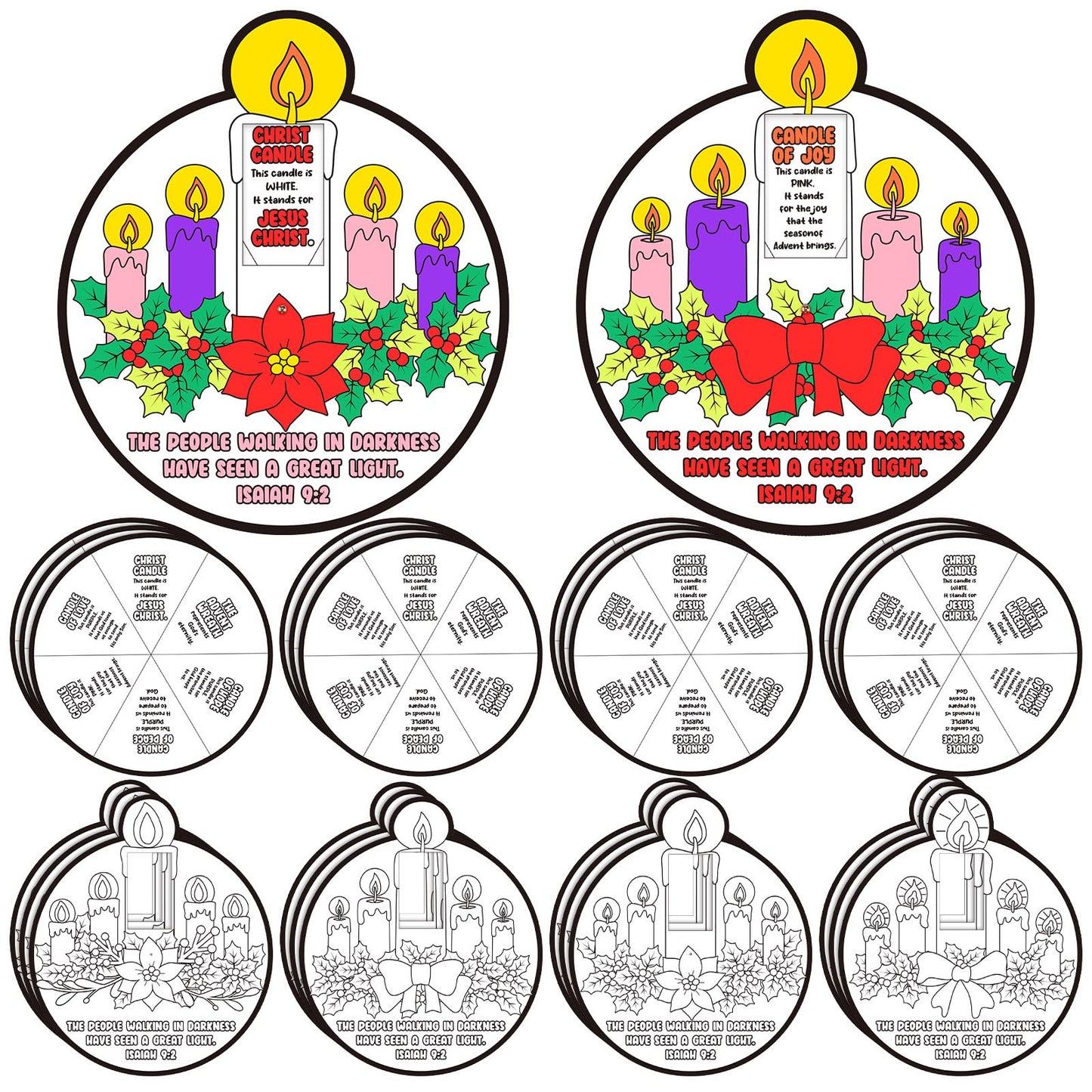 Hollowfly 12 Sets Color Your Own Advent Wreath Crafts DIY Advent Candle Scene with Joy Christ Peace Love Hope Crafts Religious C