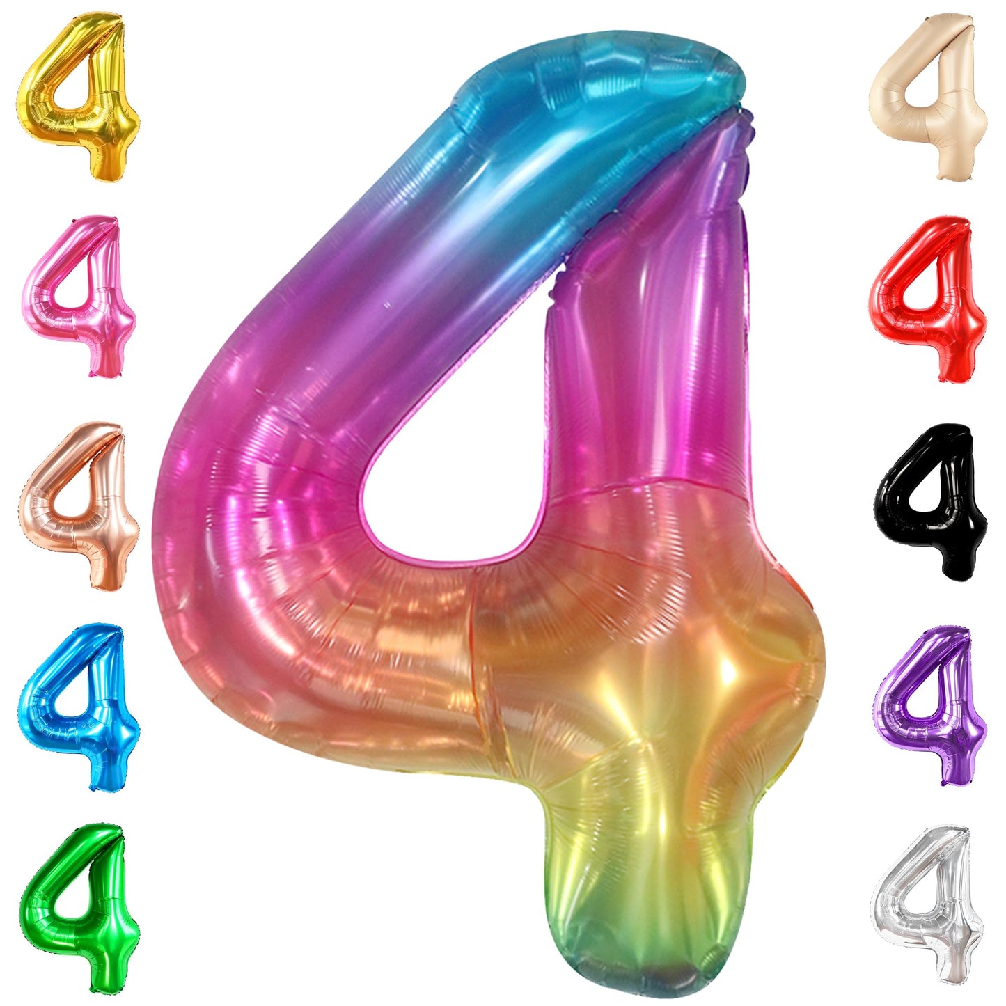 KatchOn, Giant Rainbow 4 Balloon Number - 40 Inch, Four Balloon | Number 4 Balloons for Birthdays | 4 Year Old Balloon for 4th B