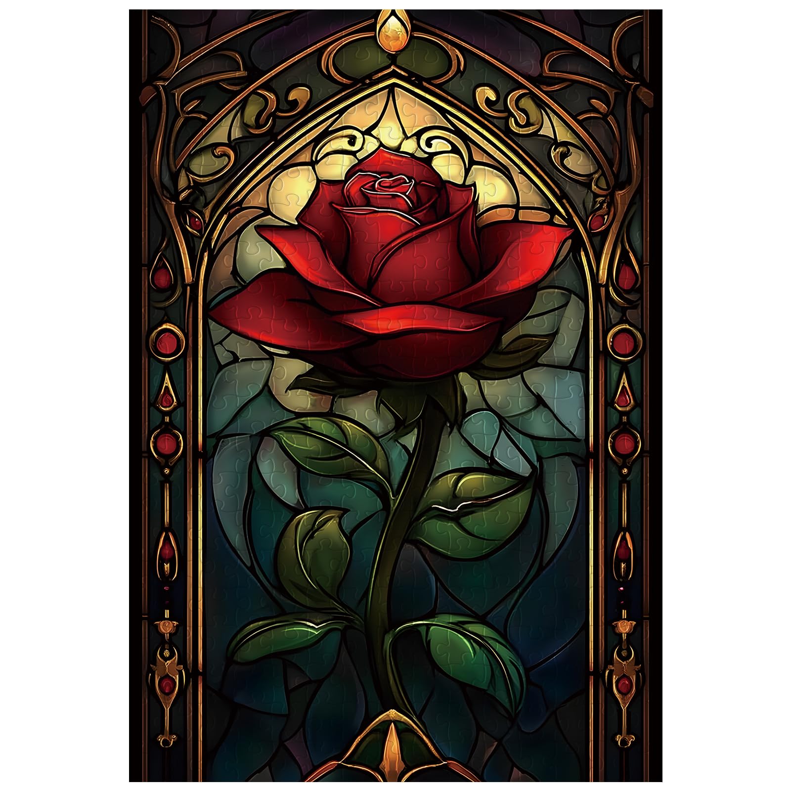 Great Jigsaw Puzzles for mature-themeds 300 Pieces Stained Glass Rose Challenging Puzzles for mature-themeds Toys Gift Family Decoration Kids Puzzle