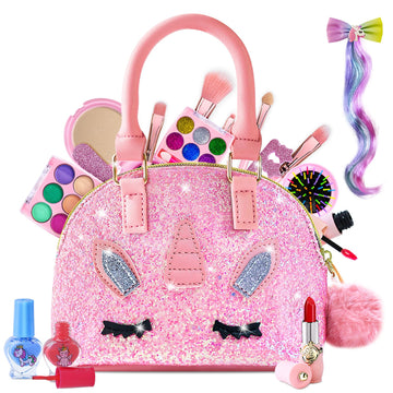 Kids Makeup Kit For Girl - Real Washable Makeup Set With Pink Unicorn Bag, Princess Makeup Kit Toy For Little Girls, Pretend Pla