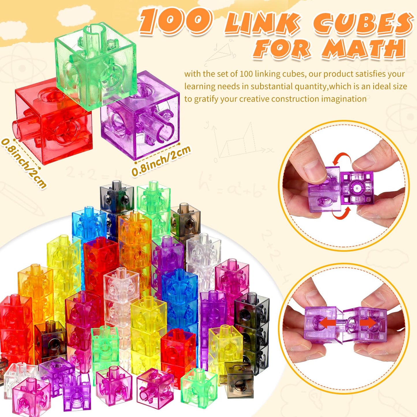 Jenaai 100 Pcs Linking Cubes Plastic Math Cubes Manipulative Counting Blocks Stem Snap Blocks Connecting And Counting Cube For E