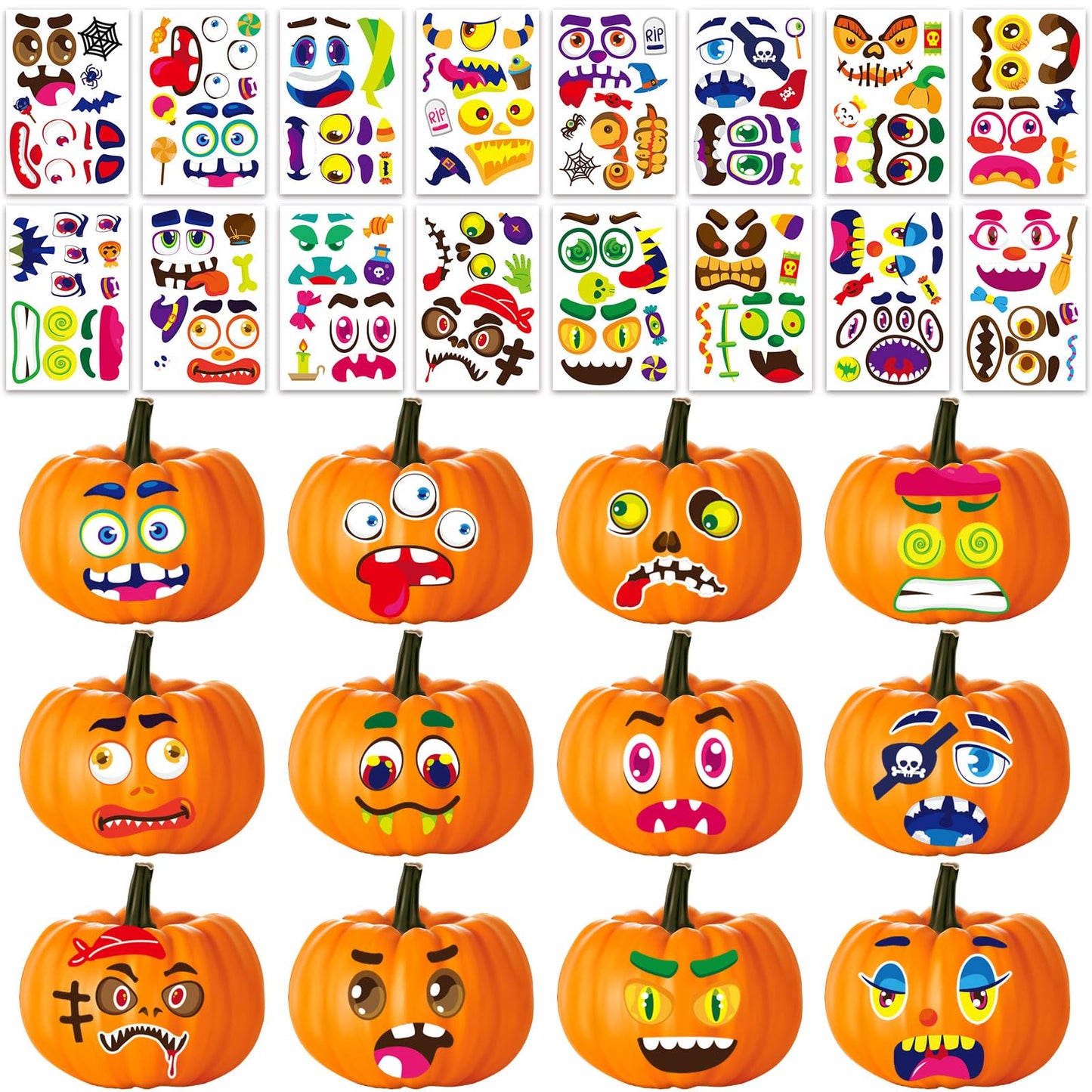 DECYOOL 96 Pieces Halloween Pumpkin Decorating Stickers Mini Pumpkin Face Stickers Make Your Own Small Pumpkin Stickers for Hall
