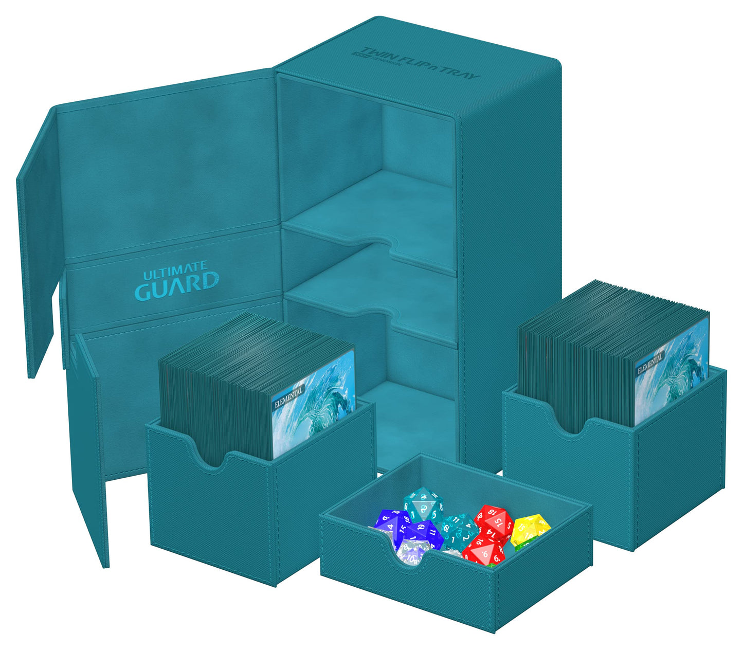 Ultimate Guard Twin Flip'N'Tray 200+, Deck Case For 200 Double-Sleeved Tcg Cards + Dice Tray, Petrol, Independent Magnetic Closure & Microfiber Inner Lining
