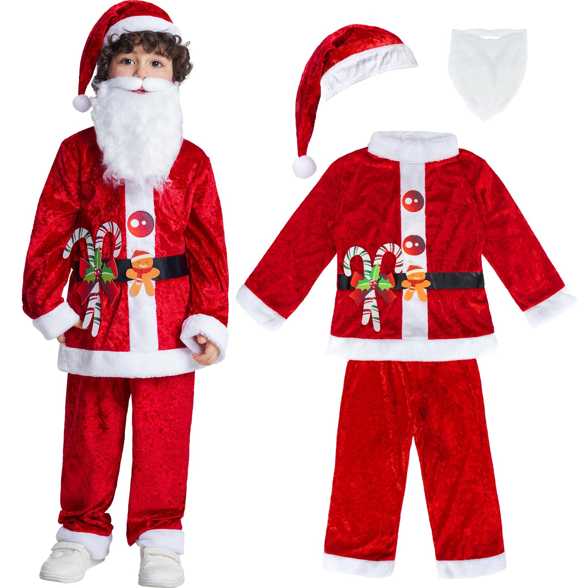 Ikali Kids Holiday Santa Claus Costume, Boys Children Christmas Costume Party Dress-Up Outfit With Hat & Mustache
