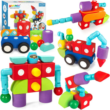 Hodurgyi 35 Pcs Magnetic Foam Blocks For Kids, Large Magnetic Building Blocks For Toddlers 3+, Kids Bath Toys And Preschool Stem