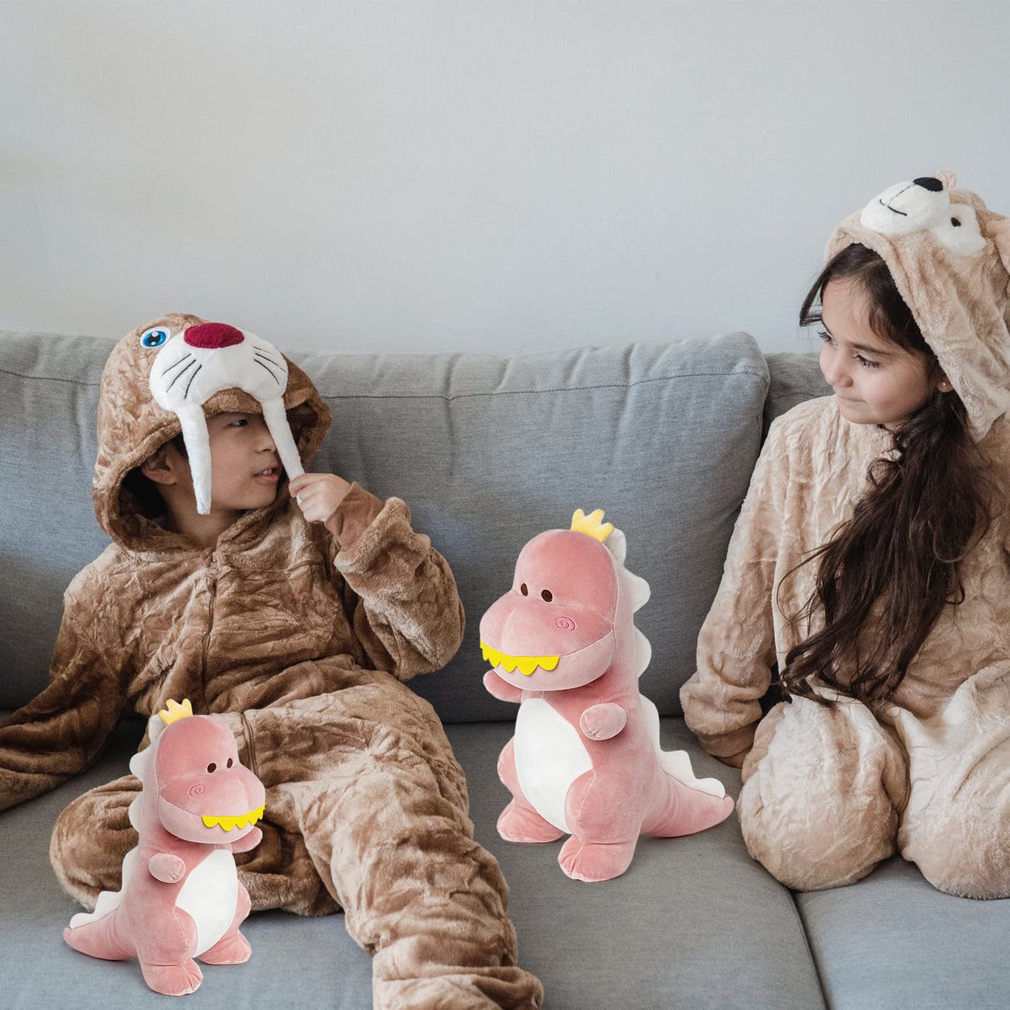 Adorlynetty Big Dinosaur Plush Toy, 15.7'' Soft Dino Plushie for Boys, Girls & Kids, Pink